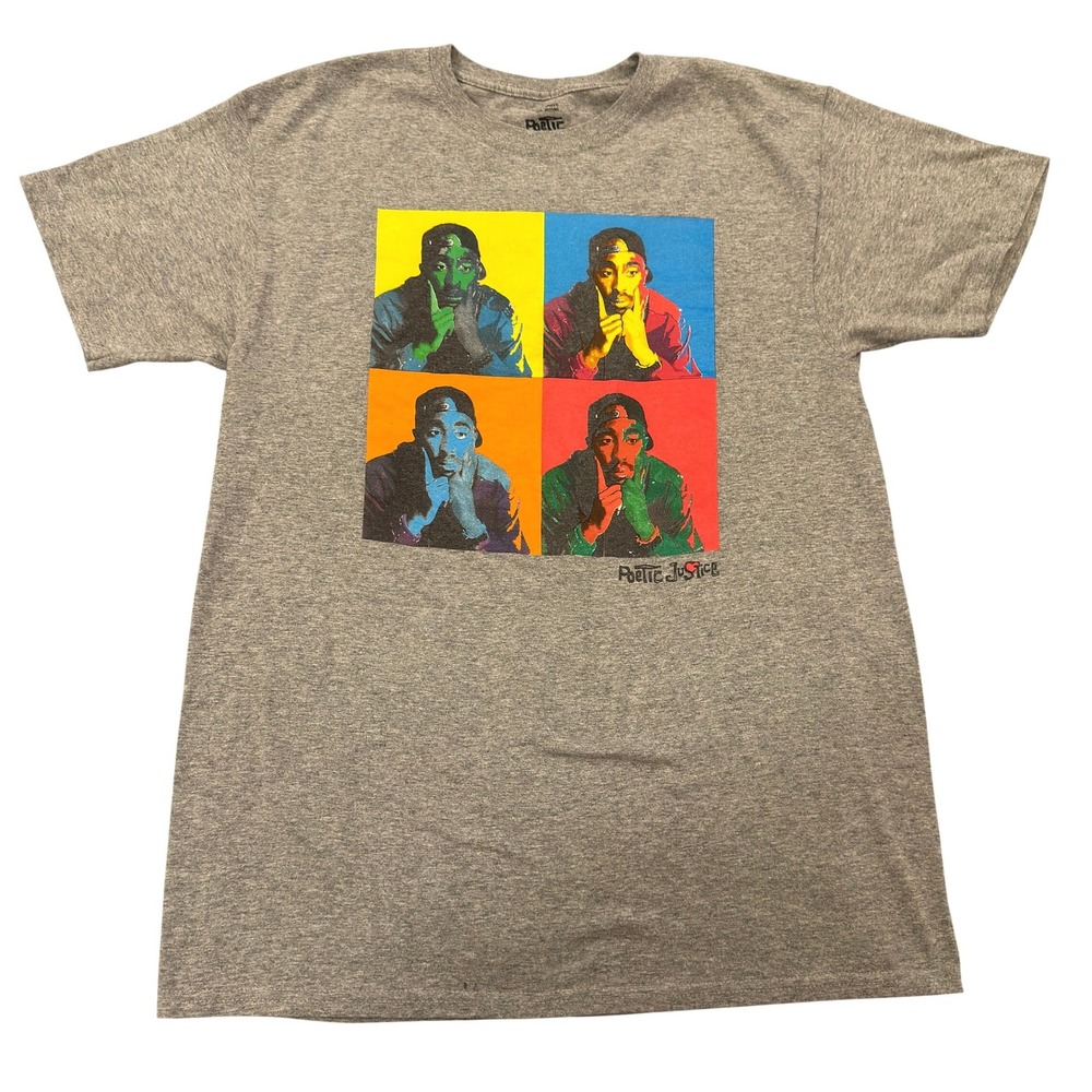 Poetic Justice Tupac Shakur Pop Art Graphic T-Shirt Mens Medium Grey MS910SS